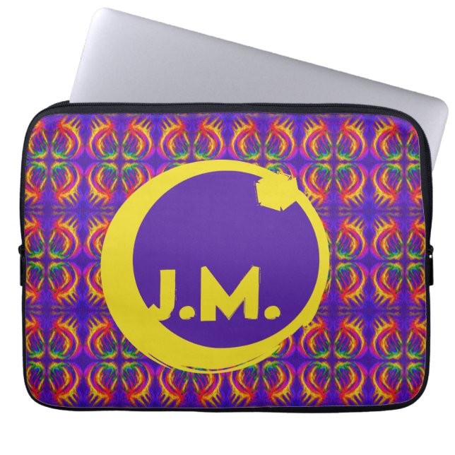 Tribal Fiery & Your Initials Eclipse Logo Laptop Sleeve (Front)