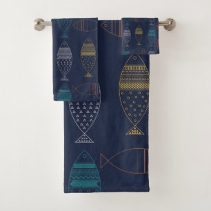 tribal fish bath towel set