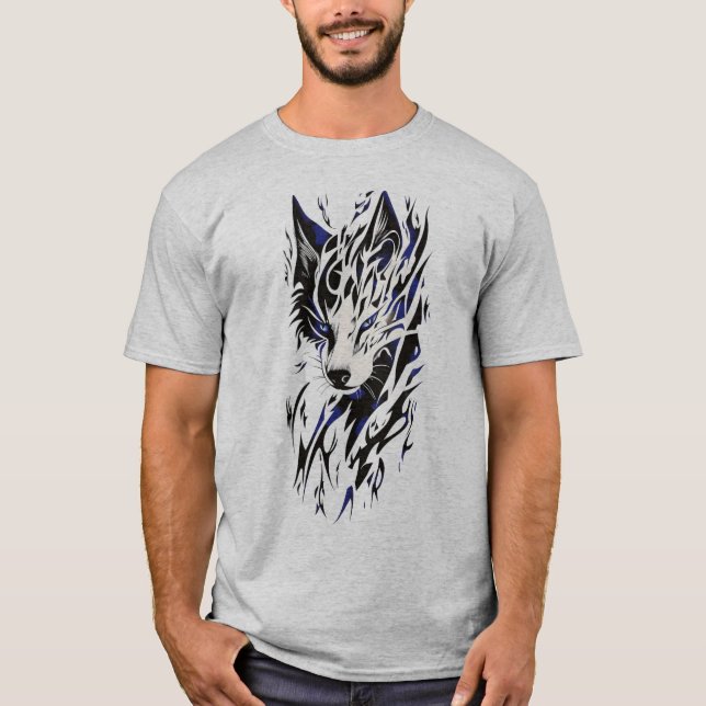 Tribal Flame Wolf T-Shirt – Monochrome Energy  (Front)