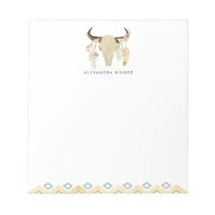 Tribal Floral Skull and Feathers Personalised Notepad