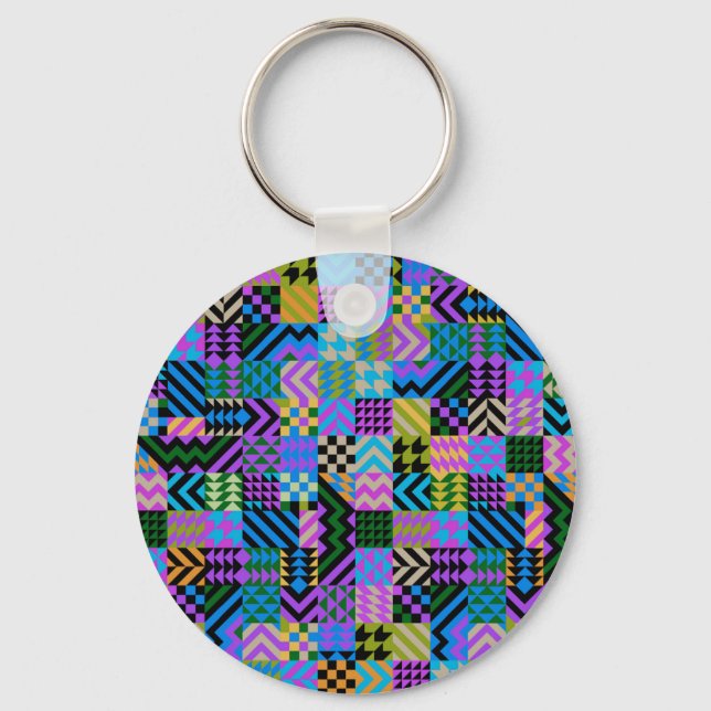 Tribal Folk Art - Blue Key Ring (Front)