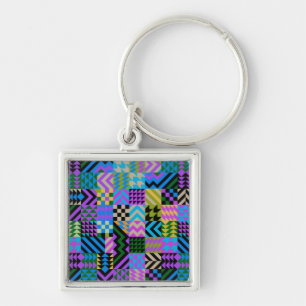 Tribal Folk Art - Blue Key Ring