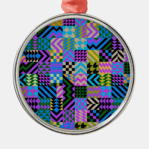 Tribal Folk Art - Blue Metal Ornament