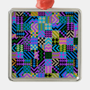 Tribal Folk Art - Blue Metal Ornament