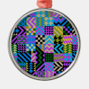 Tribal Folk Art - Blue Metal Ornament