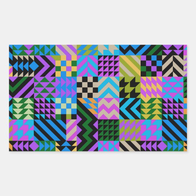 Tribal Folk Art - Blue Rectangular Sticker (Front)