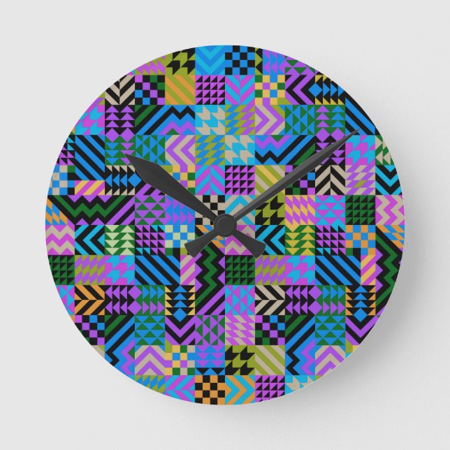 Tribal Folk Art - Blue Round Clock (Front)