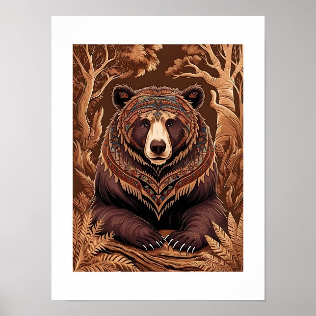 Tribal Forest Bear in Earthy Tones Poster (Front)