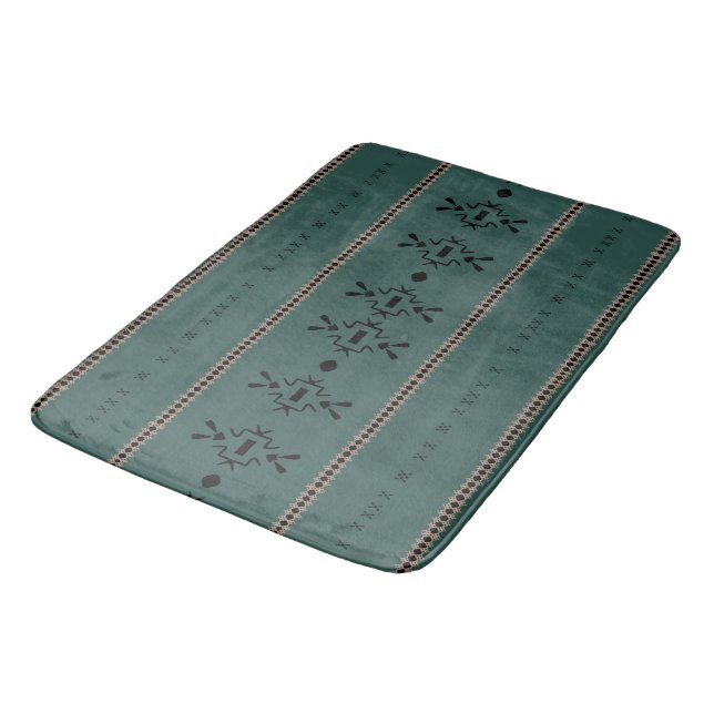 Tribal Forest Green Mud Cloth   Bath Mat (Angled)
