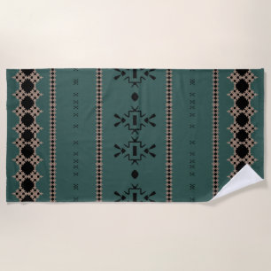 Tribal Forest Green Mud Cloth Beach Towel