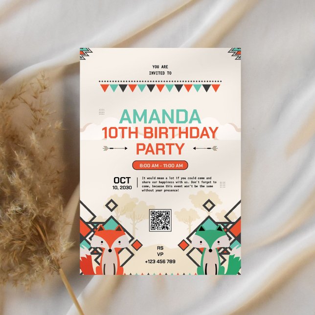 Tribal Fox 10th Birthday Invitation (Creator Uploaded)