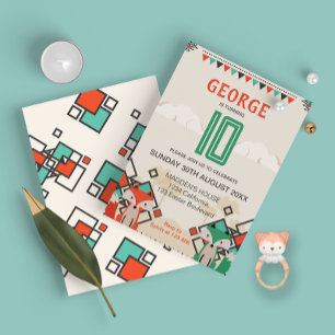 Tribal Fox, Colourful Geometric Shapes Birthday Invitation