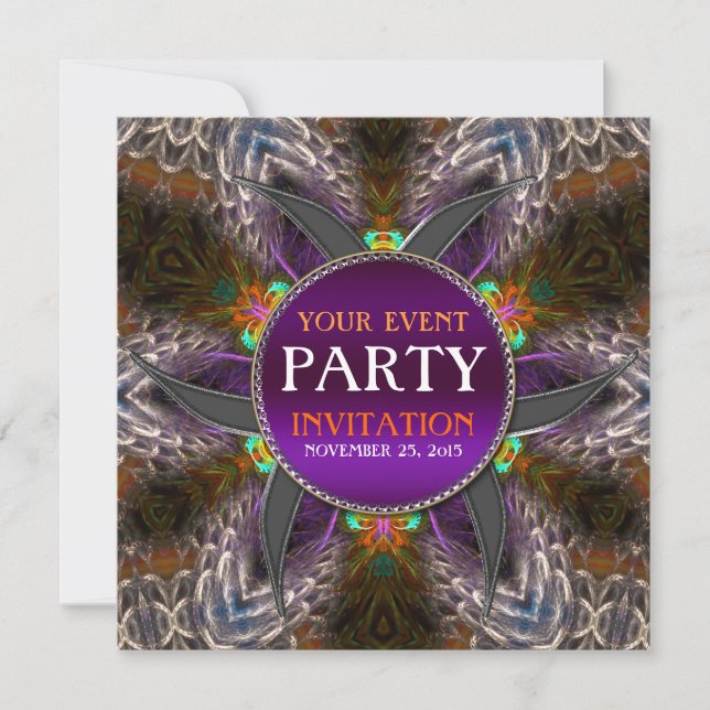 Tribal Fractal Feathers Adult Party Invitation (Front)