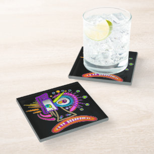 TRIBAL FROWNIE EMOJI MEEMOGIE GLASS COASTER