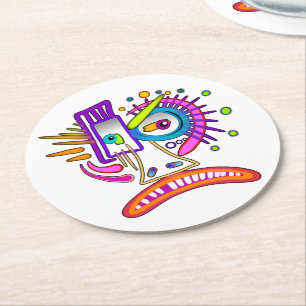 TRIBAL FROWNIE EMOJI MEEMOGIE ROUND PAPER COASTER
