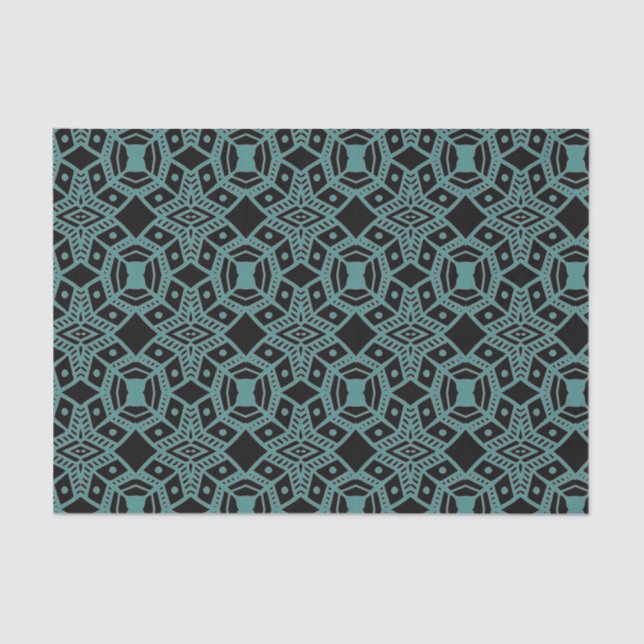 Tribal Gems Black & Teal Pattern Tissue Paper (Front)