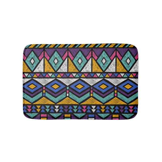 Tribal Geometric Aztec: Colourful Vintage Pattern Bath Mat (Front)