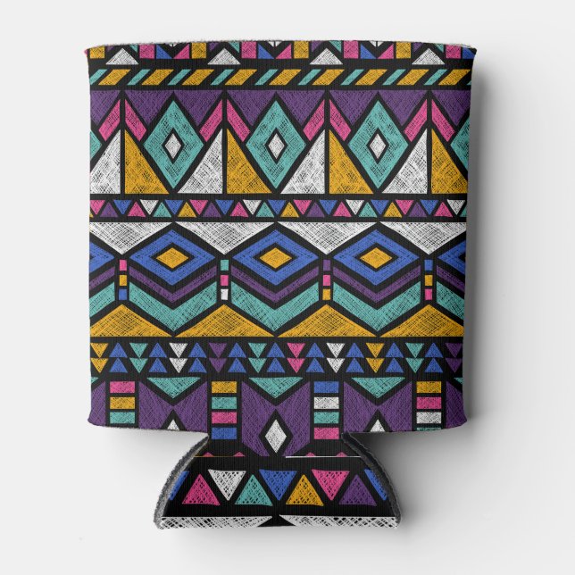 Tribal Geometric Aztec: Colourful Vintage Pattern Can Cooler (Front)