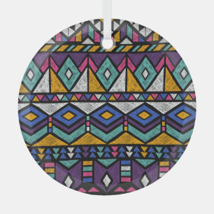 Tribal Geometric Aztec: Colourful Vintage Pattern Glass Tree Decoration