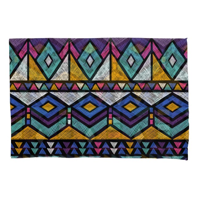 Tribal Geometric Aztec: Colourful Vintage Pattern Pillowcase (Front)