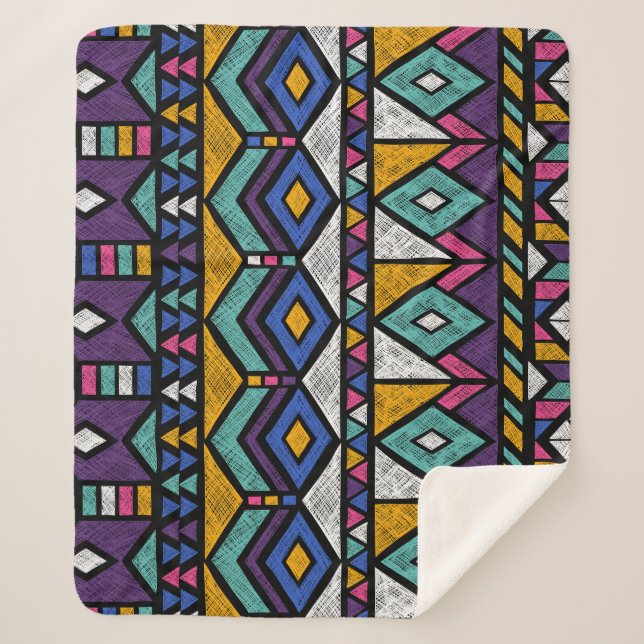 Tribal Geometric Aztec: Colourful Vintage Pattern Sherpa Blanket (Front)