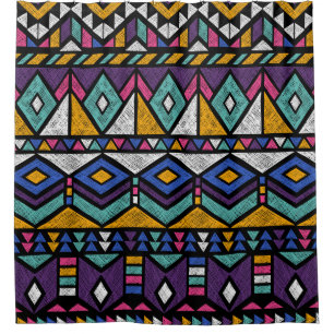 Tribal Geometric Aztec: Colourful Vintage Pattern Shower Curtain