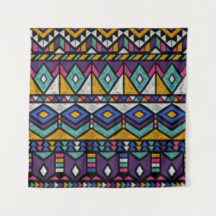 Tribal Geometric Aztec: Colourful Vintage Pattern Tapestry