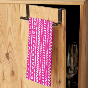 Tribal Geometric in Girly Hot Pink Tea Towel