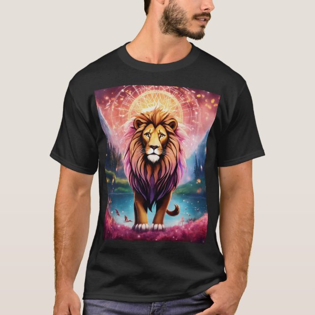 "Tribal Geometric Lion Logo - Bold & Cultural" T-Shirt (Front)