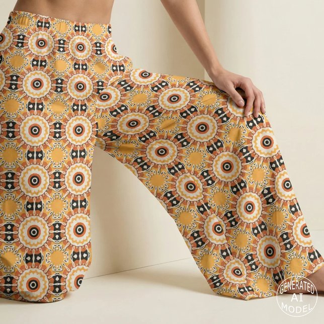 Tribal Geometric Mandala Burnt Orange Black Boho Fabric (Creator Uploaded)