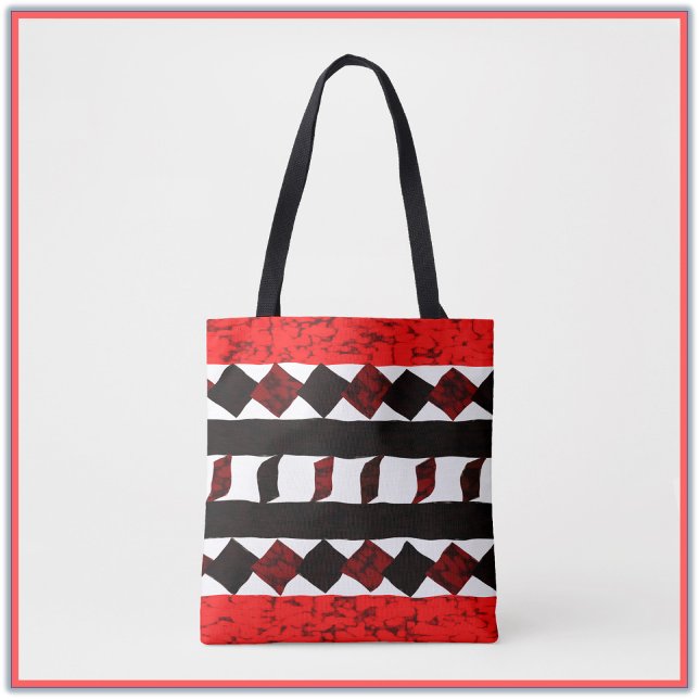Tribal Geometric Orange and Black Pattern Tote Bag (Creator Uploaded)
