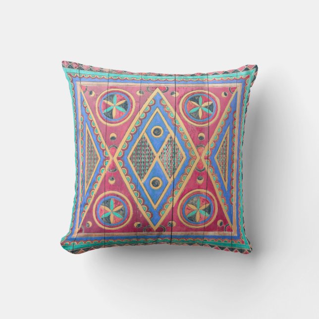 Tribal Geometric Pattern Arabian Wooden Door Cushion (Front)