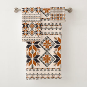 Tribal geometric pattern bath towel set
