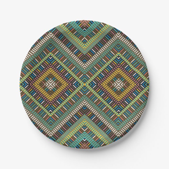 Tribal Geometric Pattern Boho Ethnic Aztec  Paper Plate (Front)