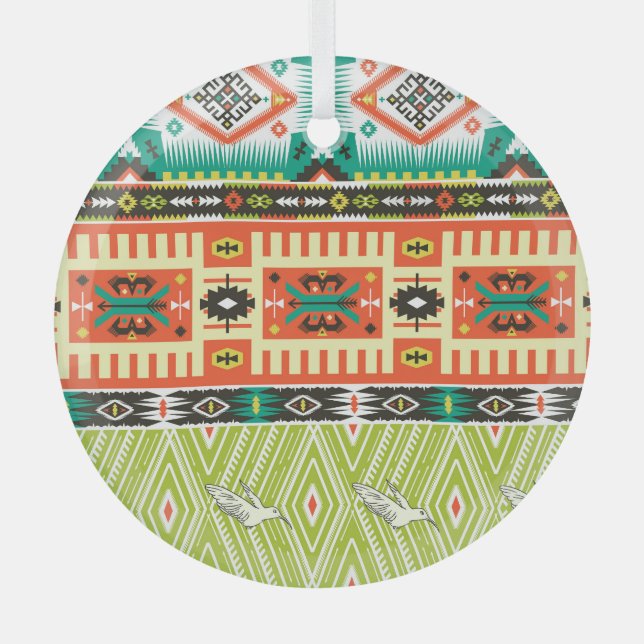Tribal Geometric: Quotes Text Pattern. Glass Tree Decoration (Front)