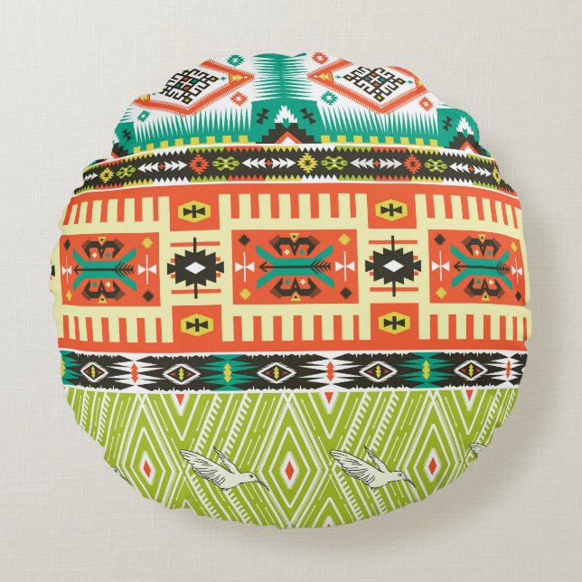 Tribal Geometric: Quotes Text Pattern. Round Cushion (Front)