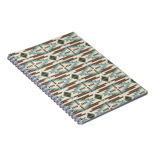 Tribal Geometric Shapes Boho Ethnic Blue Brown Notebook