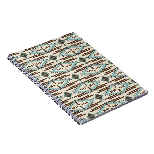 Tribal Geometric Shapes Boho Ethnic Blue Brown Notebook (Right Side)