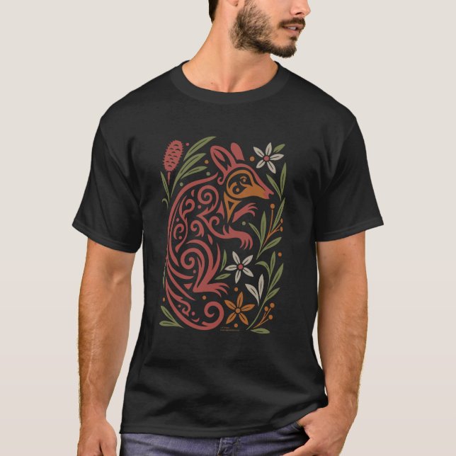 Tribal Gilbert’s Potoroo with Native Flora T-Shirt (Front)