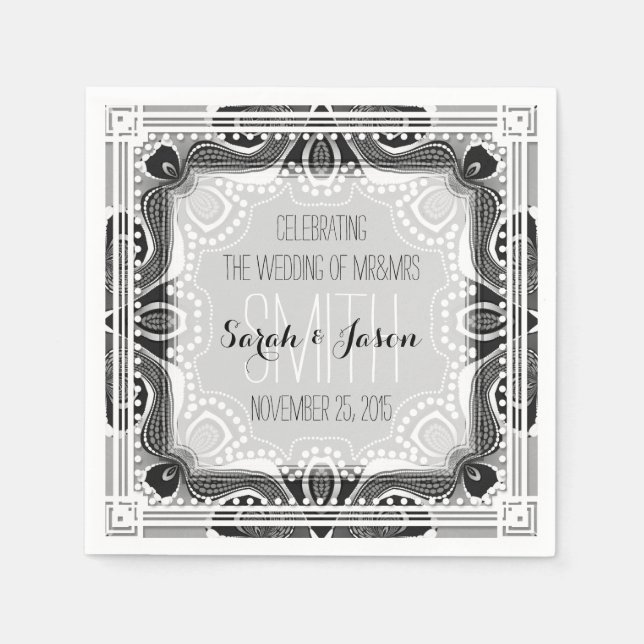 Tribal Goddess Black Silver Wedding Paper Napkins (Front)