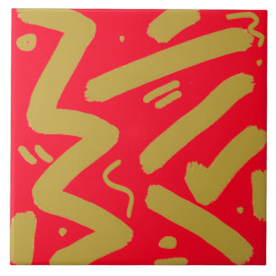 Tribal Gold and Red Ceramic Tile
