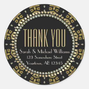 Tribal Gold Black Thank You Round Classic Round Sticker
