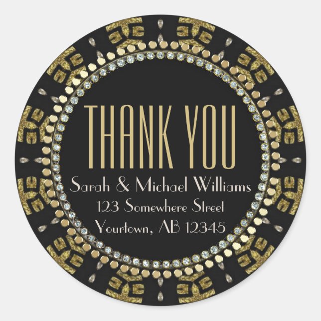 Tribal Gold Black Thank You Round Classic Round Sticker (Front)