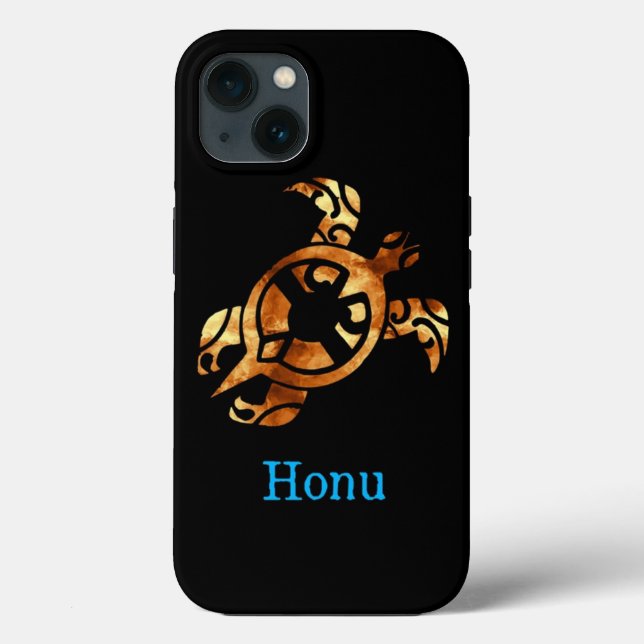 Tribal Gold Hawaiian Sea Turtle on Black Case-Mate iPhone Case (Back)