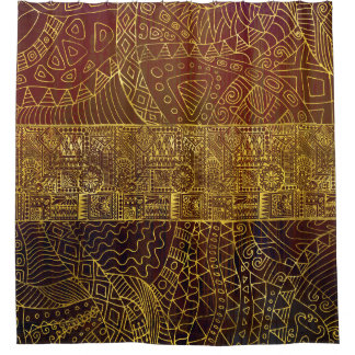 Tribal  Gold Pattern on Brown Paint Shower Curtain