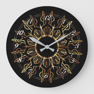 Tribal Golden Sun Wall Clock