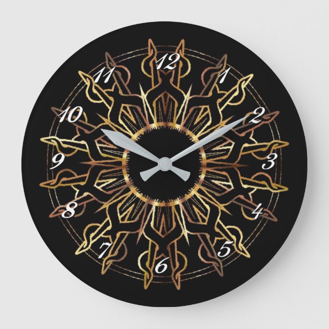Tribal Golden Sun Wall Clock (Front)