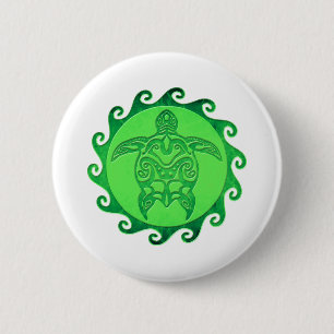 Tribal Green Sea Turtle 6 Cm Round Badge