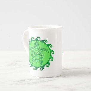 Tribal Green Sea Turtle Bone China Mug