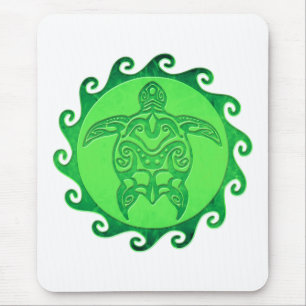 Tribal Green Sea Turtle Mouse Pad
